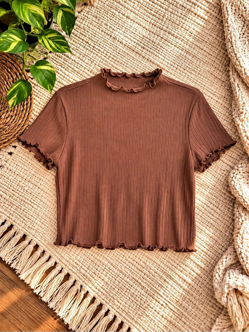 Auburn Ribbed Short Sleeve Top